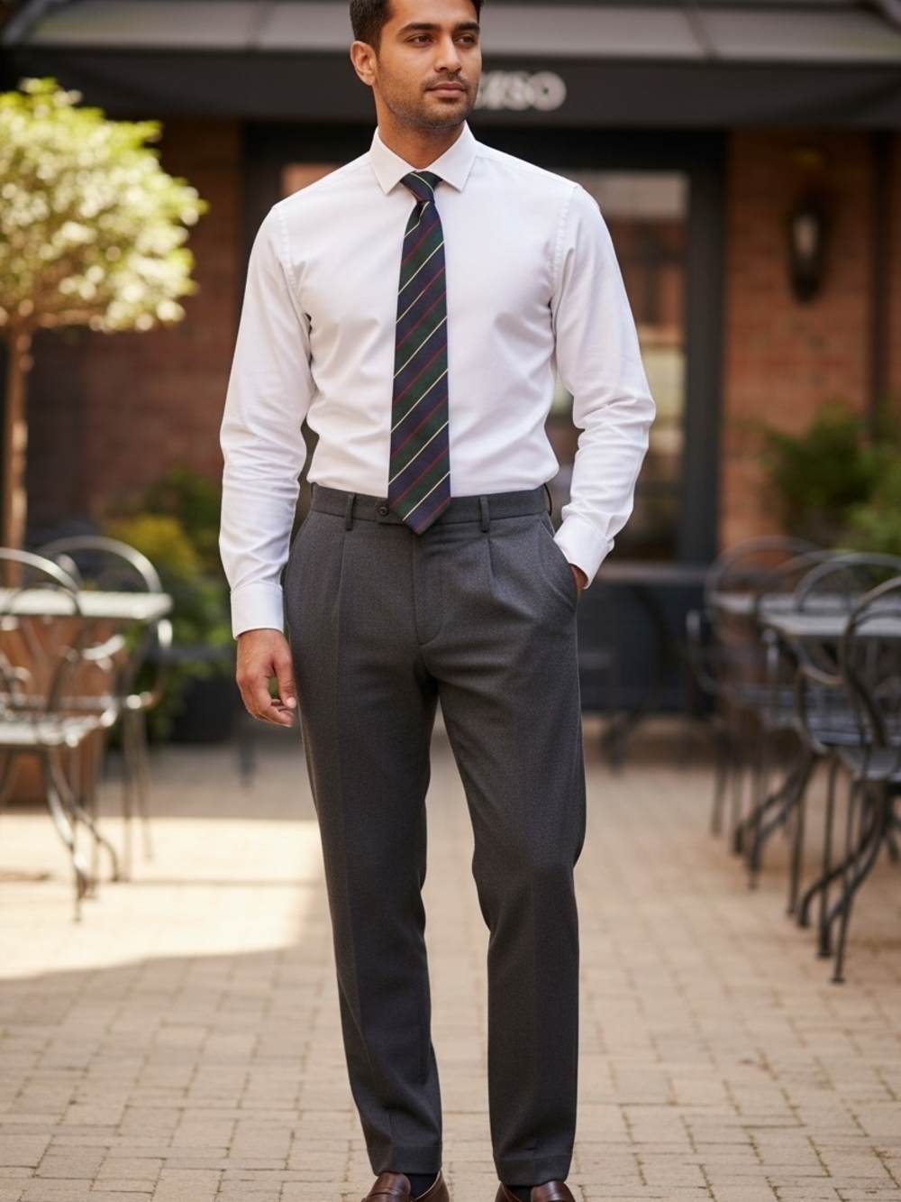 Lands' End Navy Stripe Silk Tie with Green and Burgundy